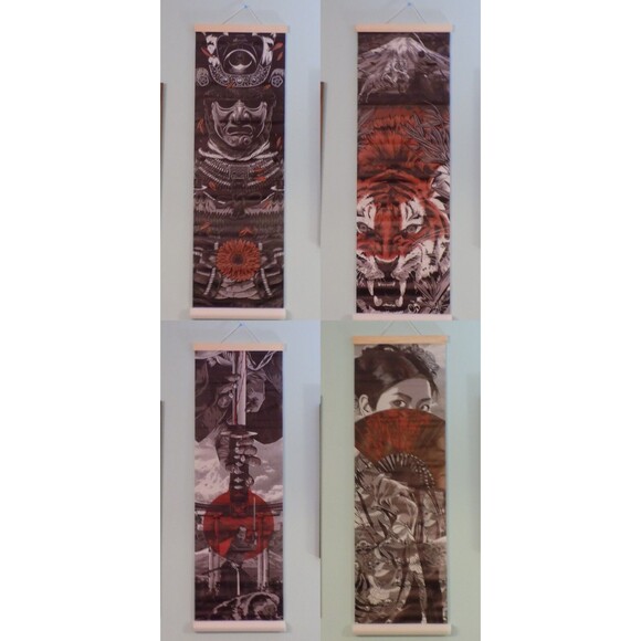 Warrior Geisha Rides Tiger 4 Japanese Art Print Wall Hanging Canvas Scroll Tiger/Warrior/Female Gesha Lot